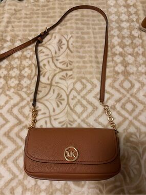 Michael Kors Brown Pebbled Leather Chain-Accent Crossbody
